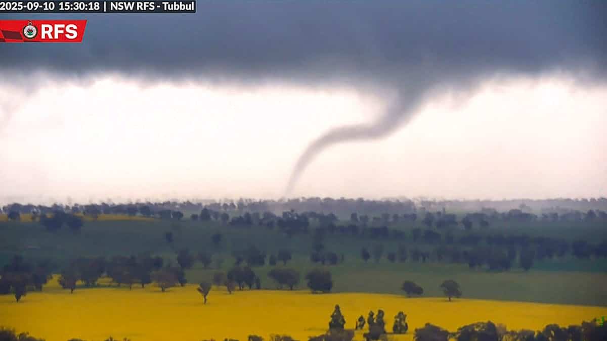 A spectacular tornado filmed by a surveillance camera