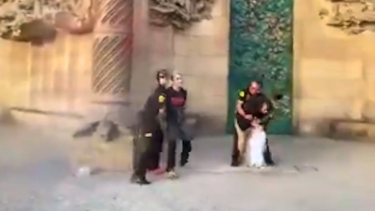 Schoolists spray the Sagrada Familia of painting