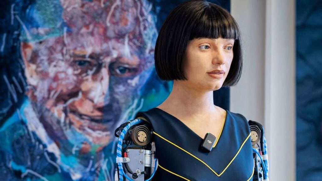 In Geneva, the Ai-Da robot unveils its portrait of King Charles III
