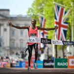 A marathon run for the first time in less than 2 hours